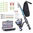 Lixada Blusea Fishing Rod Reel Combo Full Kit 1.5m Telescopic Fishing Rod Spinning Reel Set with Hooks Soft Lures Barrel Swivels Storage Bag