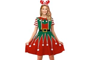 For G and PL Christmas Womens Santa Funny Xmas Elf Printed Dress S-XXL