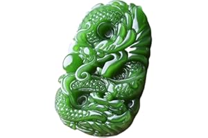 yigedan - Collana con ciondolo di diaspro/giada verde naturale, intagliato a mano a forma di drago