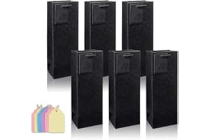 CCUCKY 6 Pezzi Sacchetti Regalo per Vino, Sacchetti per Bottiglie di Vino con Robusti Manici in Corda per Tutte Le Occasioni (Nero)