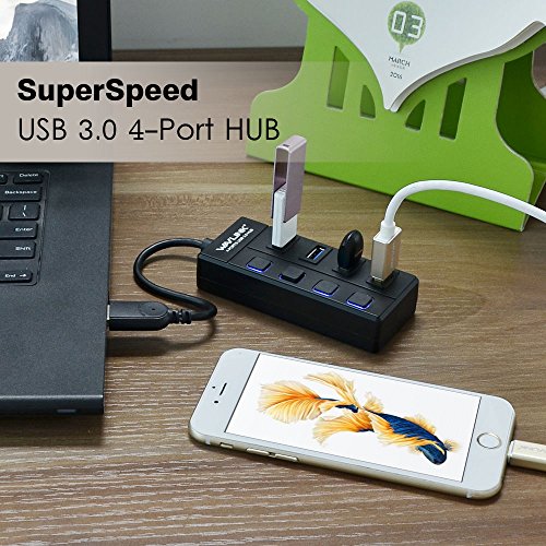 WAVLINK USB 3.0 4-Port Hub mit einzelnen Power Schalter und LED für Laptops, Macbook, Ultrabooks und weiteren USB 3.0 kompatiblen Geräten - 6