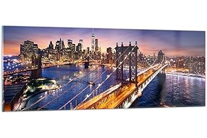 ARTTOR Moderne Impression sur Verre Usa america new york manhattan Image Tableau en Verre Decoration Murale 140x50cm Deco Salon Chambre Panoramique Grand XXL Tableaux Decoratifs Muraux Art GAB140x50-2820