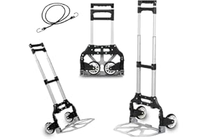 MERCURY TEXTIL- Carretilla Plegable de Aluminio con Cuerda, Carro de Mano Compacto, Portátil con Ruedas de Goma Soporta hasta 70kg para un Fácil Transporte en Viajes, Oficina y Hogar. (Negro)