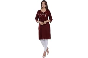 Ramkudi Indisches Damen einfarbiges besticktes Baumwoll-Top Kurti