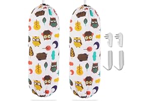 FanChose 2Pcs Plastic Bag Holders for Grocery Bags, Hanging Plastic Bag Organizer for Kitchen Plastic Bag Storage, Bag Holder for Plastic Bags, Grocery Bag Dispenser (Crescent owl)