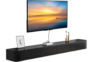 MWIDCIEW Mobile TV Sospeso Soggiorno Moderni Opzione da 120-300 cm Preassemblata Mobiletto Porta TV Nero con Cassetti Mobili Televisione da Parete Camera da Letto o Sala di, 280 cm