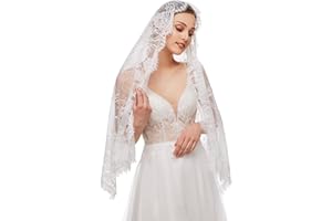 RUNRAYAY Blanco Triángulo velo, velos de la catedral, el velo de encaje Mantilla Iglesia Católica Capilla Bufanda de la cabeza para las mujeres