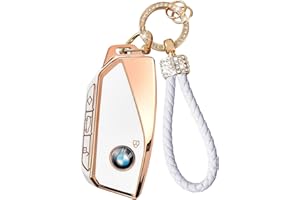TTCR-II Yumzeco Car Key Cover Compatable with BMW,4 Buttons BMW Key Fob Cover for 2 3 5 7 series X1 X4 X5 X6 X7 i4 i7 iX XM 2023-2024,TPU Silicone Key Case Cover with Keychain,BMW Keyless Key Protector-White