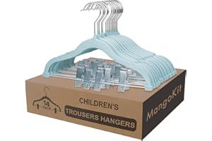 MangoKit-Paquete de 14 Perchas para Pantalones con Pinzas móviles,Ropa Infantil,con Gancho Giratorio,Antideslizantes,ahorran Espacio y Son Ideales para Faldas,Pantalones y Chaquetas (30 cm,Azul)
