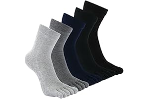 Teenloveme Chaussettes 5 Doigts Homme Chaussettes avec Orteils Separe, Chaussettes Doigts de Pieds Homme Chaussette Five Fingers, Noir-5 paires, EU 39-44