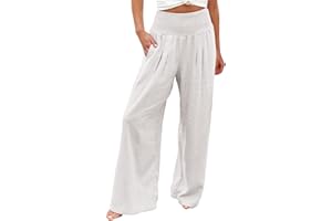 riou Pantalones Baggy Mujer Verano Frescos Talla Grande Lino de Algodón Pantalones Casuales Sueltos con Estampado Sólido Pantalones Lino Primavera Ligeros Cómodo Pantalones de Playa