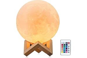CMCQ LED Moon Light with Remote Control,Dimmable 15cm 3D Print Moon Lamp LED 16 Colors Portable Night with Touch Control,USB Rechargeable + Built-in Battery