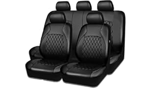 DYOUen 9PCS Universal 5 Seats Leather Car Covers Seat Protectors Set Automotive Surround Breathable Cushion cover for Most Sedans, Vans, SUVs, Trucks, Black