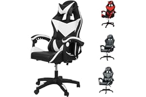 Yesuitme Gaming Chair, Computer Chair with Lumbar Cushion, Headrest, Height-Adjustable Office Chair Gaming Chair for Adults, Girls, Boys (Without Footrest, Black+White)