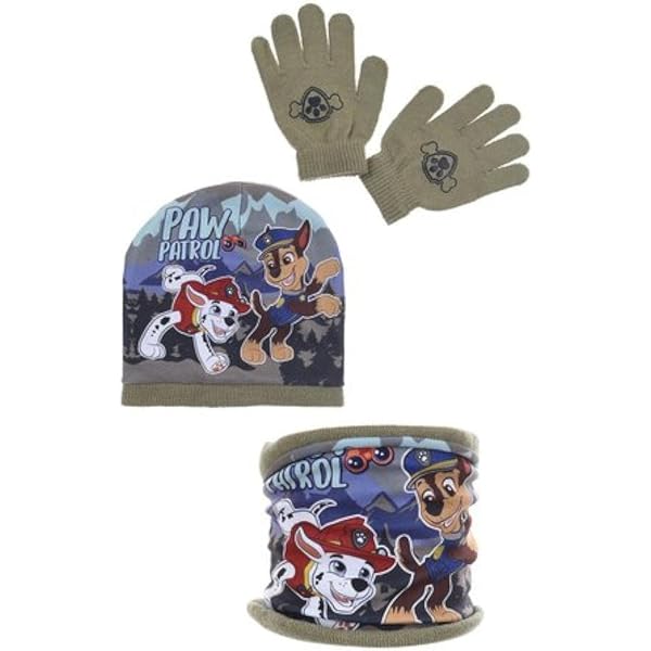 Set Hiver Pat Patrouille Pour Garçon - Bonnet, Tour De Cou Et Gants Assortis (licence Officielle)