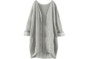 Uwdiohq Strickjacken für Damen Dünne Leinen Elegante locker lässig Pullover Leichtes Frauen Autumn Langarm Strickjacke mit Taschen Cardigan Casual Strickmantel Outwear Open Front Belüftung