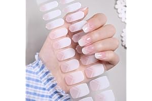 ChicNana Semi Cured Gel Nails Strips, Soft Self-Adhesive Gel Nail Stickers, 20 Stickers French Nail Wraps Nail Gel Strips High Gloss Manicure UV/LED Lamp Required (252-Geometry French)