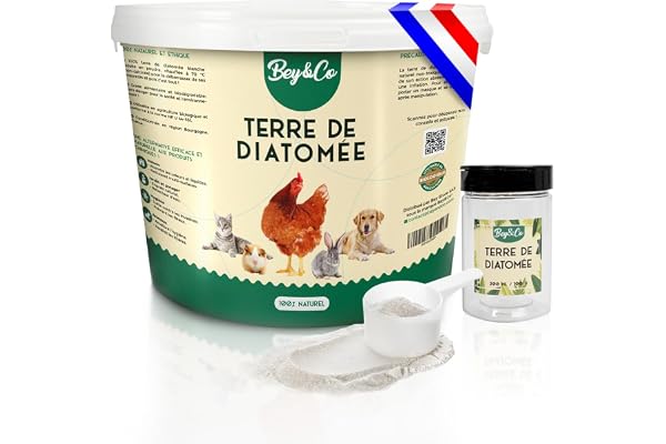 Bey&Co® Terre de Diatomée Alimentaire Blanche Non Calcinée | Hygiène Naturelle Chat, Chien, Poule, Maison, Jardin, Potager (1,5KG)