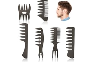 URAQT Peigne Cheveux Homme, Brosse Antistatique 6Pcs, Outil Coiffure Peigne Huile, Dents Larges, Noir