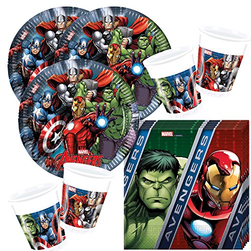 52-teiliges Party-Set MARVEL Avengers Power - Teller Becher Servietten für 16 Kinder