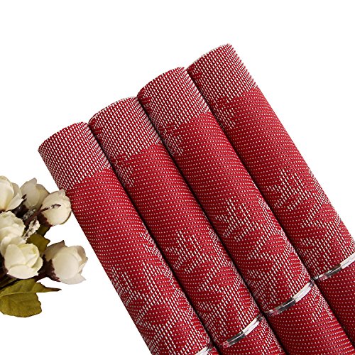 Deconovo Platzdeckchen Tischsets Stoff Platzmatten Kunststoff 30×45 cm Rot Weiß 4er set - 4