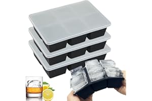 THEUWNEE Theone 3 Pcs Cubetti Ghiaccio Stampo con Coperchio, Grande Stampi per Ghiaccio in Silicone, Certificato LFGB e Senza BPA, Ideale per Congelatore, Whisky, Cocktail e Altre Bevande (Nero)