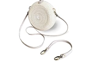creazioni unique Borsa Paglia Donna Estiva in Midollino con Intreccio in Rattan - Borsetta Tonda con 2 Cinturini (Lungo e Corto) - Interno in Cotone - Borsa Primavera Estate 2024 (Bianco)