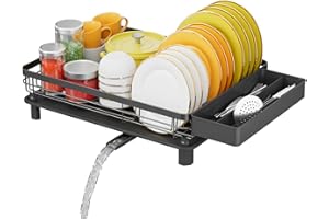 E-MANIS Scolapiatti da Appoggio, Scolapiatti con Sistema di Drenaggio Automatico, Scolapitti da Lavello, Scolapiatti da Appoggio per Lavello