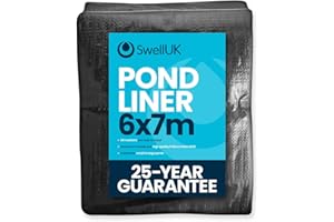 Swell UK Pond Liner 6 x 7m for Koi and Fish Pools fountains and Streams | Flexible Foldable & Impermeable for Reinforced Durable Landscaping | Heavy Duty HDPE - 25 Year Guarantee