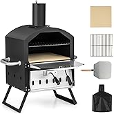 KOMFOTTEU Pizza Offen Outdoor, Pizzaofen 600℃, Tragbarer Holzofen aus Edelstahl, Pizza Backofen 2 Stufen für Garten, Mini ove
