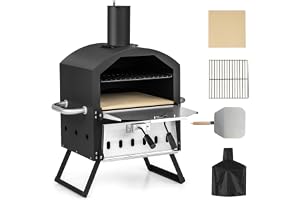 KOMFOTTEU Pizzaugn, utomhus, pizzaugn 600 ℃, bärbar vedugn av rostfritt stål, pizzaugn 2 steg för trädgård, miniugn med pizzasten, pizzaspade, grillgaller, vattentätt lock