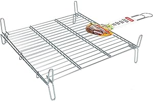 Algon | Parrilla Barbacoa 45x45 Acero Inoxidable Zincado Gris Metalizado con Cierre de Seguridad - Parrilla Ideal para Asar Carnes y Verduras Resistente y Duradera para Exterior
