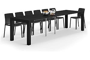 Mobili Fiver, Tavolo Consolle Allungabile First, 45(305) x90 cm, Nero Frassino, fino a 14 posti, Consolle da Cucina e soggiorno, Made in Italy
