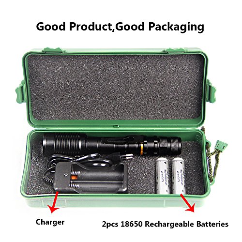TEFOMATE Cree XML T6 2000 Lumen Aluminium LED Taschenlampe, Inklusive 2 x 18650 Batterie und ladegerät, Wiederaufladbare und Einstellbaren Fokus - 7
