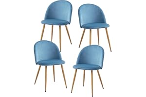 GrandCA HOME Set di 4 Sedie da Pranzo in Velluto, Sedie da Cucina Imbottite con Gambe in Metallo, per Soggiorno da Pranzo, Blu