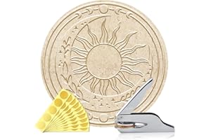 ANATTASOUL Embosseur de Livres Personnalisé Tampon Soleil Et Lune,Tampon Bibliothèque Durable avec Poignée pour Livres, Enveloppes, Documents,Invitations(100 Autocollants Dorés Inclus)