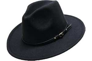 MEALAH Girls Felt-Fedora-Hat Classic Wide Brim Belt-Buckle Panama Hat for Kids 7-15 Years