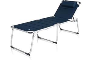 Campart Faltbare Sonnenliege Perugia – Belastbar bis 120 kg – Verstellbare Rückenlehne – Abnehmbare Kopfstütze – 70 x 200 cm – Blau