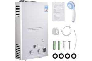 OMPRAR Scaldabagno a Gas GPL 16L,Scaldabagno istantaneo da 32 kW con Display Digitale MultiprotezioneScaldabagno Istantaneo senza serbatoio a parete con kit doccia, per campeggio, caravaning, uso domestico