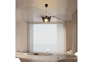 DS UUBY Retro Suspension Vertigo Living Room Chandelier, Industrial Chandelier Living Room Modern Design, Fiberglass + Polyurethane Hat, Height Adjustable Light E27 Black 100cm