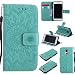 Produktbild Lonchee Samsung Galaxy S5Mini G800 SM-G800 Leder Wallet Tasche Brieftasche Schutzhülle , Sonnenblumen geprägten Muster Design Hochwertige PU Leder Folio Tasche Case Hülle im Bookstyle mit Standfunktion Kredit Kartenfächer (grün)
