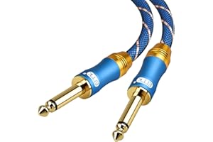 EMK 6,35 Câble de Guitare, Câble d'instrument 6.35mm 1/4" Câble Audio Mono 6,35 mm TS Jack Mâle vers Mâle Tressé en Nylon Plaqué Or pour Amplificateur, Électrique Basse, Synthétiseur, Clavier (1,5 m)
