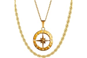 DVRK® Set 2 Collane Uomo Oro 18k con Base in Acciaio Inossidabile 316L Resistente all'acqua e al sudore – Pack Collana Uomo Oro e Catena - Cordino, Croce, Crocifisso, Bussola, Regalo, Gioelli