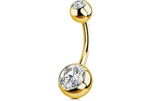 OUFER 14G Bauchnabelpiercing Titan Gold 10mm 12mm 14mm 16mm Stablänge Piercing Bauchnabel Lang CZ Kugeln Titanium Belly Button Piercing Navel Bars 1.6mm Nabelring Frau Mann Geschenk Schmuck