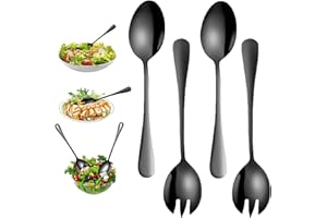 Guyode 4 Pezzi Posate Insalata Acciaio Inox Utensili Cucina Forchetta da Insalata Set Posate, Forchette Acciaio Inox Cucchiaio Lungo Posate Nere Casalinghi Cucchiai da Zuppa Accessori Cucina