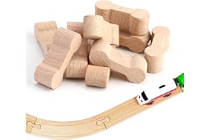 QOCO 10 piezas de conexión de riel de madera para pista de tren de madera, accesorios esenciales, conectores adaptadores, decoración compatible con todas las marcas de ferrocarril de juguete de madera,