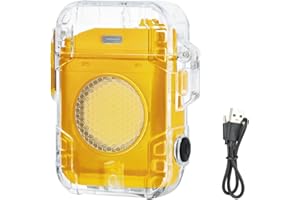 Bilivry Type-C Feuerzeug Tragbare Taschenlampe, Elektrische Wiederaufladbare Feuerzeuge mit Wasserdichter Taschenlampe Licht, für Camping, Bergsteigen und Outdoor-Aktivitäten(Gelb)