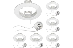 ledscom.de 6x marco empotrable en el techo Marco empotrable de aluminio Circ blanco (LED/Halógeno/GU10/MR16/PAR16/50mm) incl. casquillo GU10
