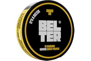 BELTER - Mango Ice - Caffeine Pouches - 15 Count - Fast-Acting - Zero-Calorie Energy Boost - 80mg Caffeine Per Pouch - Ideal for Sports, Gym, Gaming, & Work - Alternative to Drinks & Gels