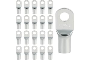 QIDARUSXL 20 Pezzi Capicorda – 25mm2 Capicorda a Occhiello M6 in Rame Ispessito, Terminali a Crimpare ad Anello, Connettori SC Non Isolati, per Auto e Sistemi Elettrici (Argento, SC25-6)